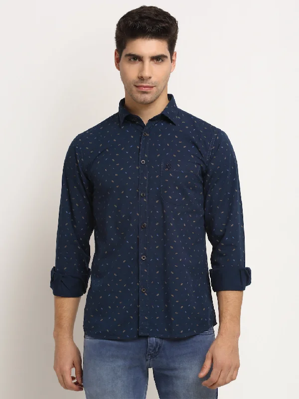 Men Cotton Printed Navy Blue Full Sleeve Casual Shirt for Men with Pocket Sporty Men's Athleisure 