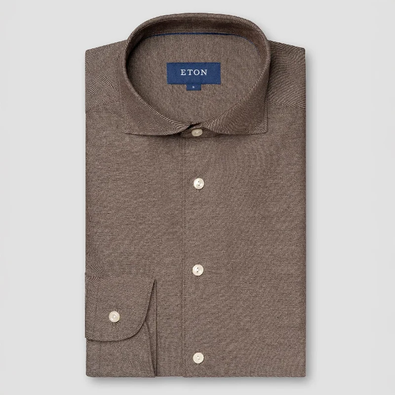 Brown Solid Recycled Cotton Slim Fit Casual Shirt - ETON Refined Men's Classic 