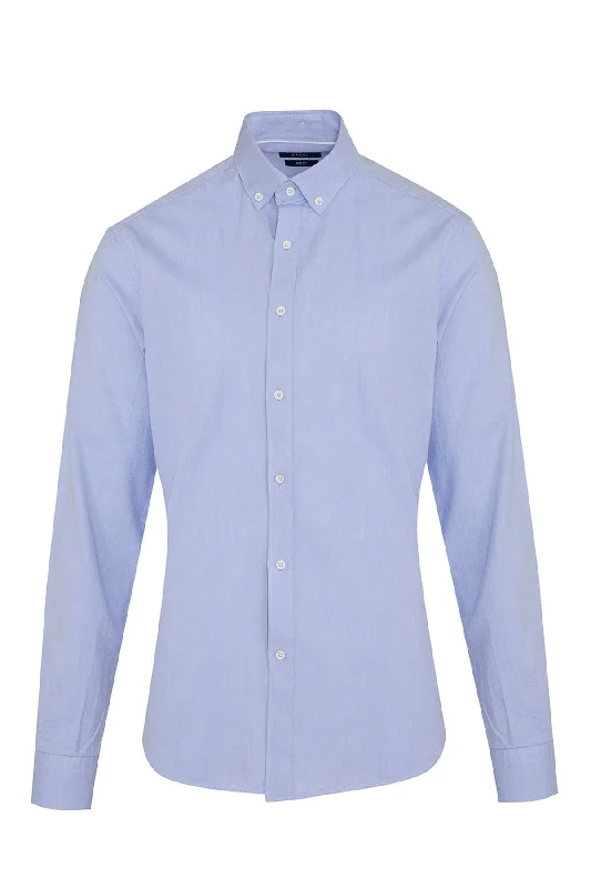 Slim Fit Plain Button-Down Cotton Blue Casual Shirt Tough Men's Military