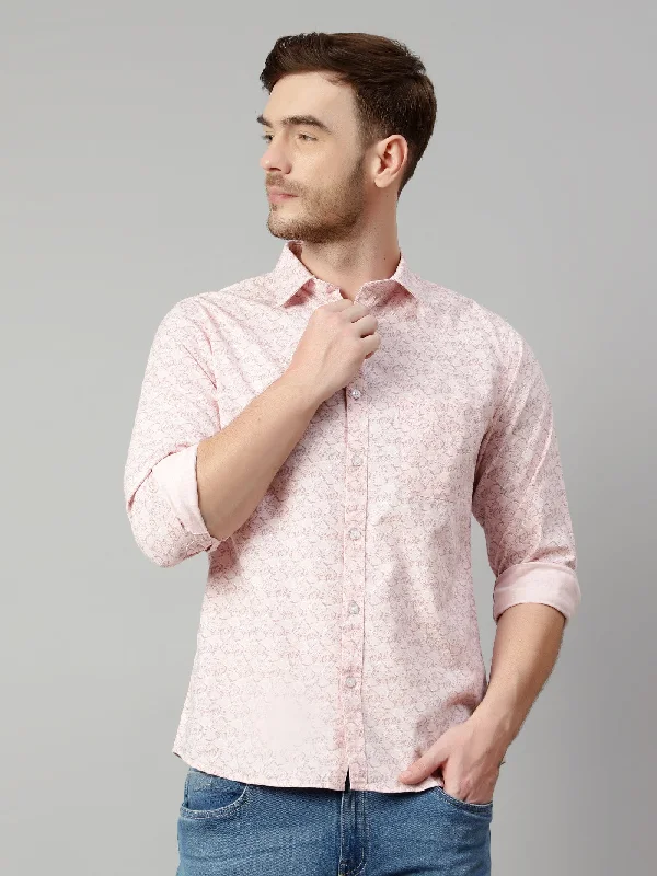 Men's Baby Pink Casual Abstract Print Full Sleeve Shirt Cclassic Men's Tweed