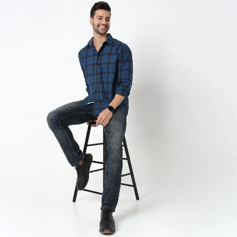 Regular Fit Checkered Shirt Bohemian Men's Free