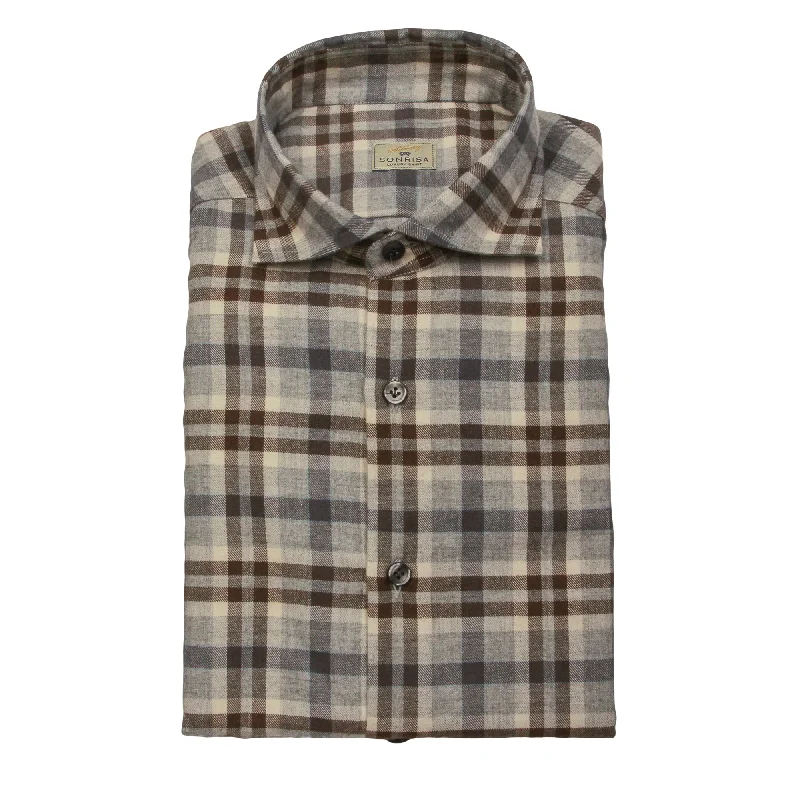 Grey and Brown Check Cotton Wool Flannel Shirt - SONRISA Tough Men's Tactical