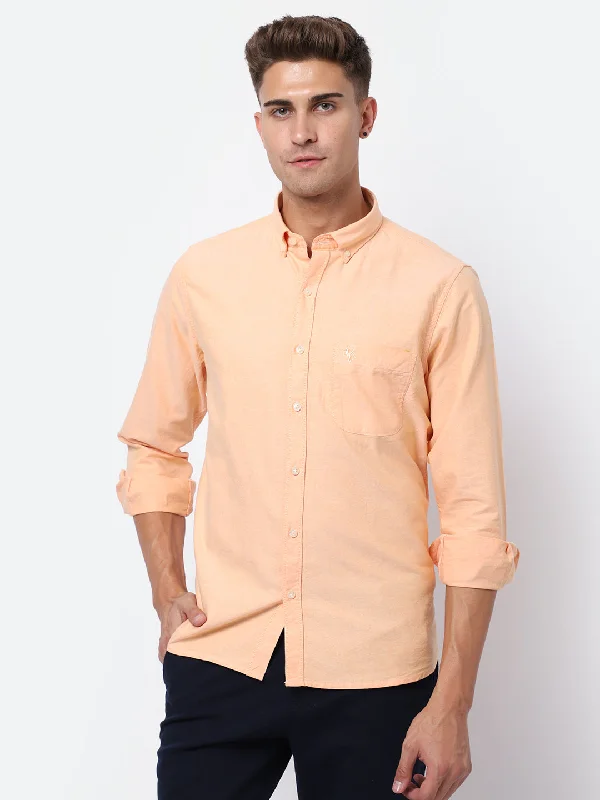 Men's Light Orange Casual Plain Full Sleeve Shirt Elegant Men's Cashmere