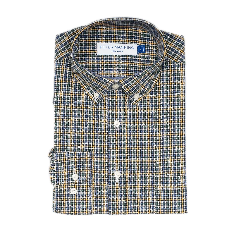 Everyday Stretch Oxford Standard Fit -  Blue Green Yellow Check Luxurious Men's High