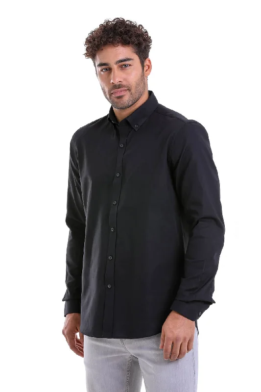 Comfort Fit Button-Down Collar Cotton Black Casual Shirt Trendy Men's Scandinavian