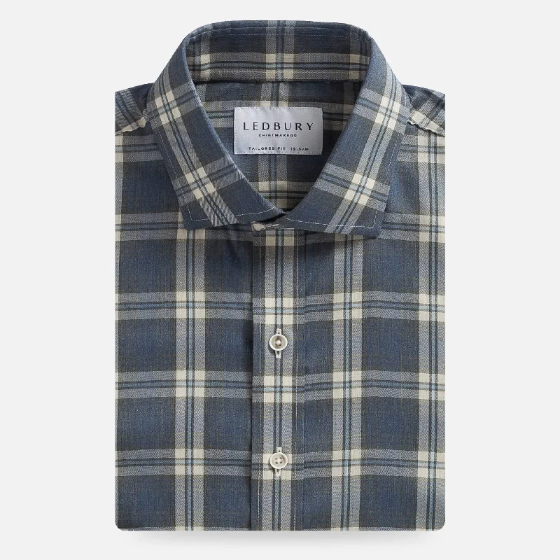 The Smoky Blue Osmond Stretch Plaid Casual Shirt Classic Men's Pin