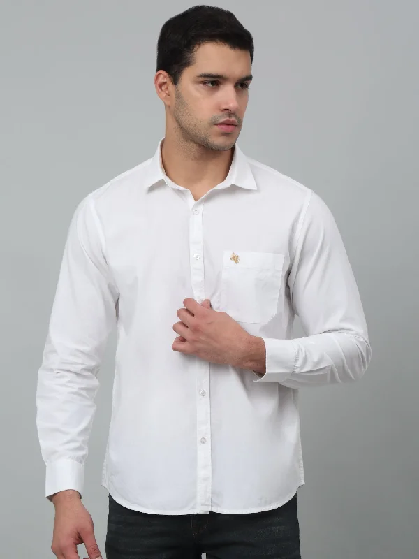 Men's White Casual Plain Full Sleeve Shirt Traditional Men's Wool