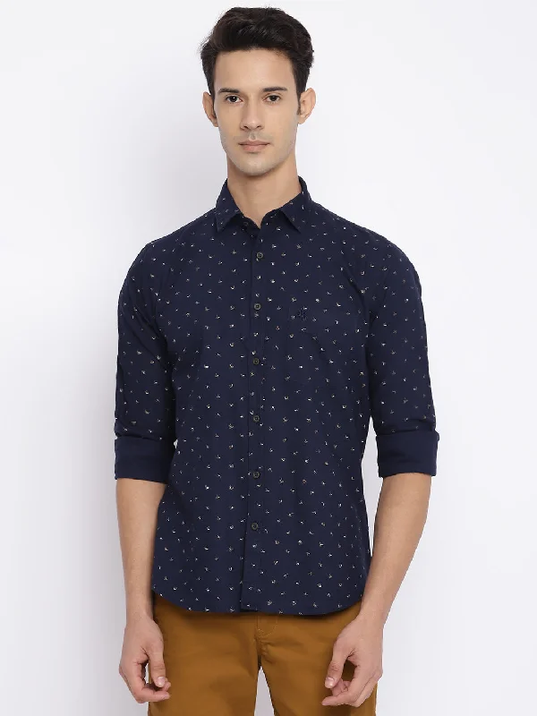 Men's Navy Blue Casual Ditsy Print Full Sleeve Shirt Relaxed Men's Australian 