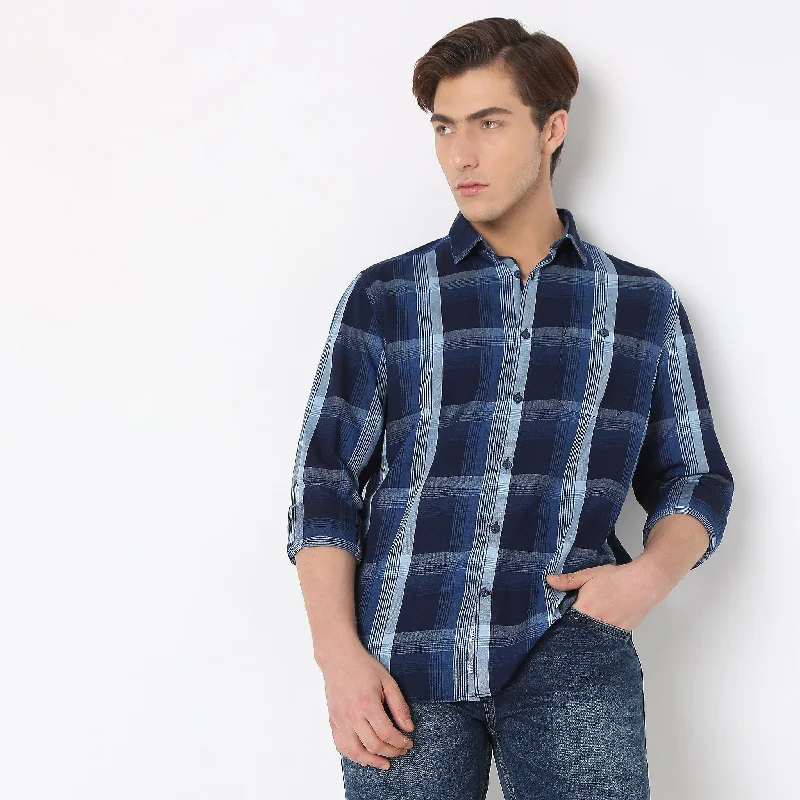 Cruiser™ Authentic Indigo Shirt Regular Fit Shirt Classic Checks Perfect Denim Companion Casual Men's Japanese 