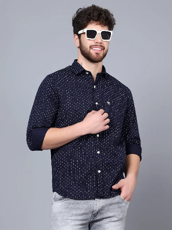 Men's Navy Blue Casual Ditsy Print Full Sleeve Shirt Refined Men's Hand