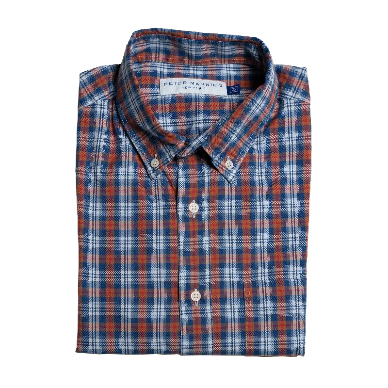 Everyday Stretch Oxford Standard Fit -  Navy Brown Plaid Earthy Men's Sustainable 