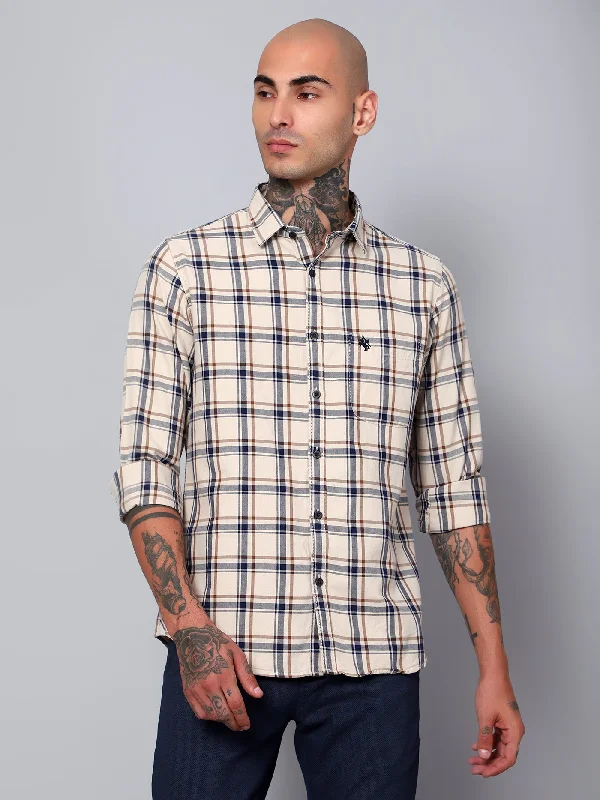 Men's Fawn Casual Big Checks Full Sleeve Shirt Sophisticated Men's French