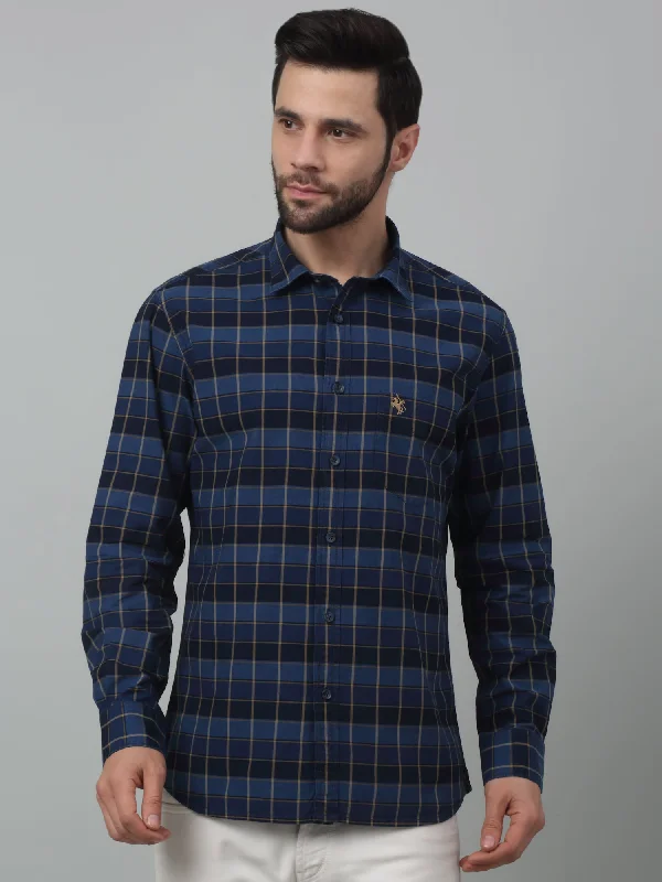 Men's Navy Blue Casual Medium Checks Full Sleeve Shirt Minimalist Men's Casual 