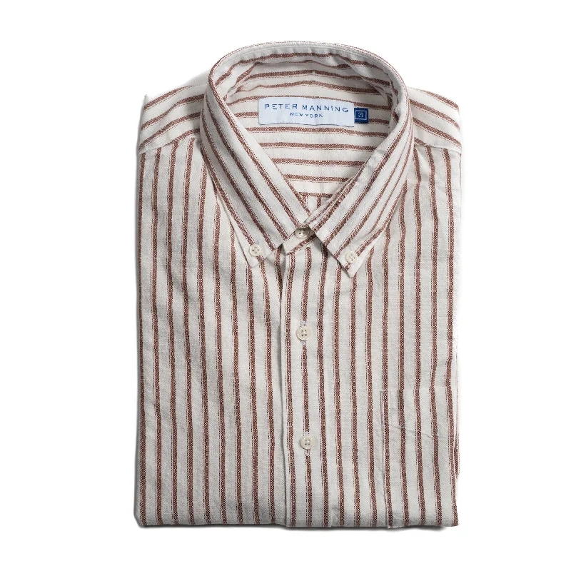 Weekend Linen Shirts - White Burgundy Stripe Dynamic Men's Glow