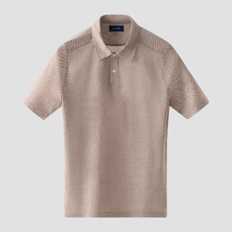 Café Brown Oxford Piqué Short-Sleeve Polo Shirt - ETON Dynamic Men's Moto