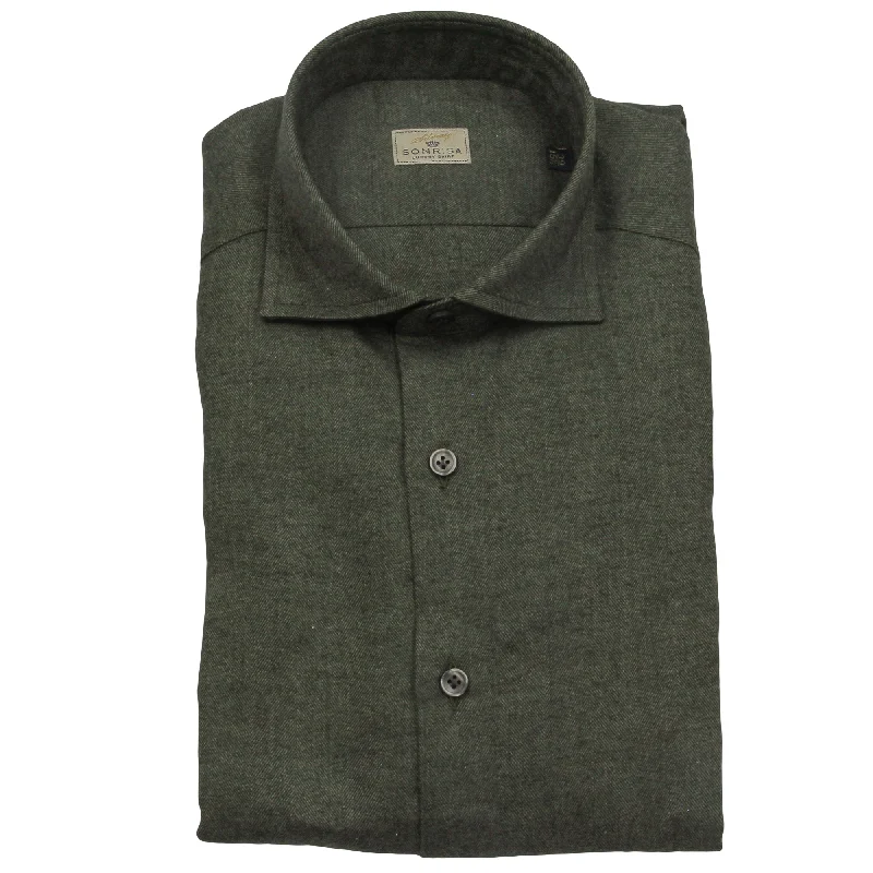 Forest Green Herringbone Cotton Flannel Shirt - SONRISA Dapper Men's Bow