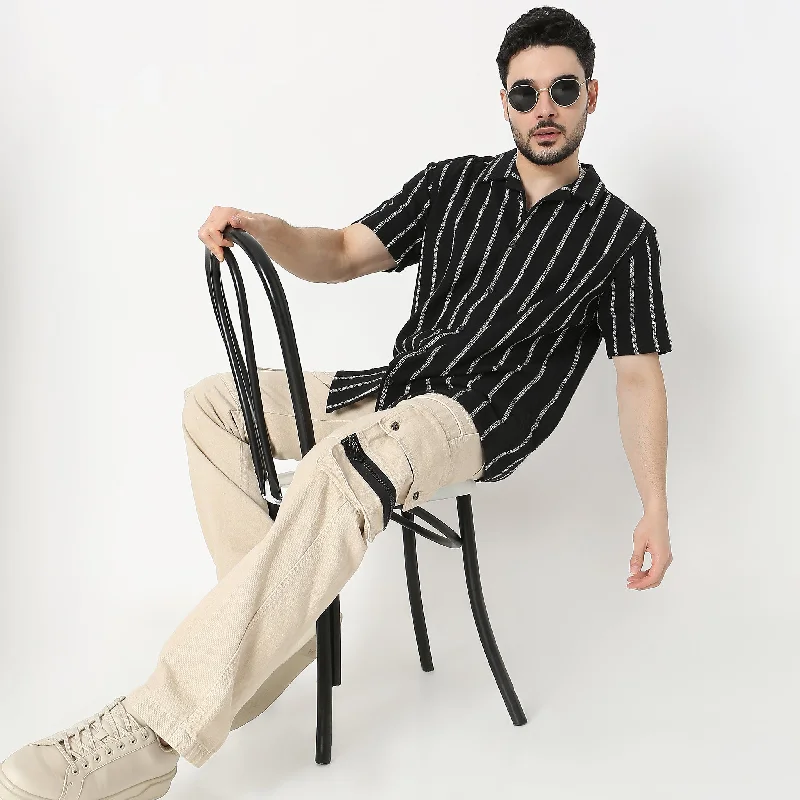 Regular Fit Striped Shirt Polished Men's Satin