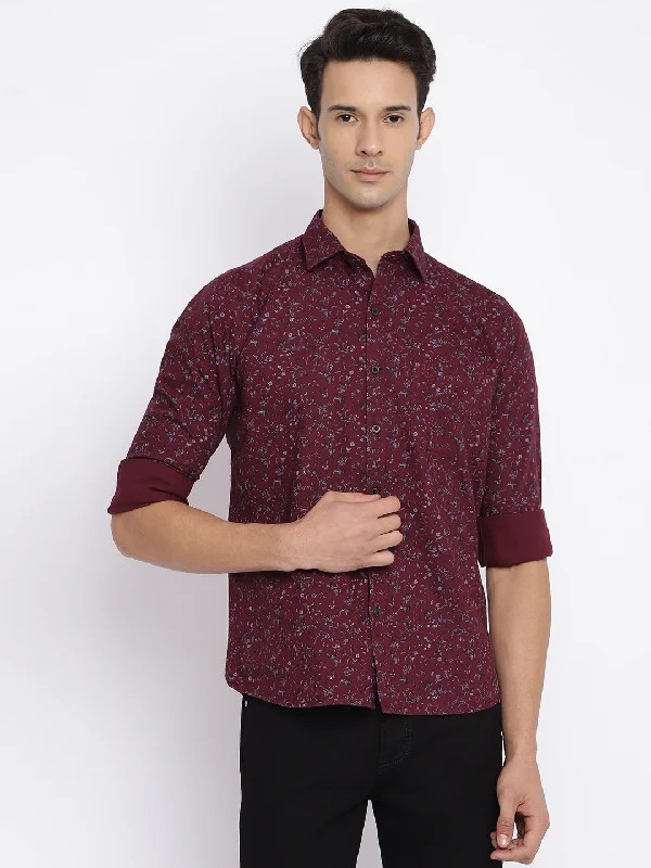 Men's Maroon Casual Floral Print Full Sleeve Shirt Trendy Men's Scandinavian