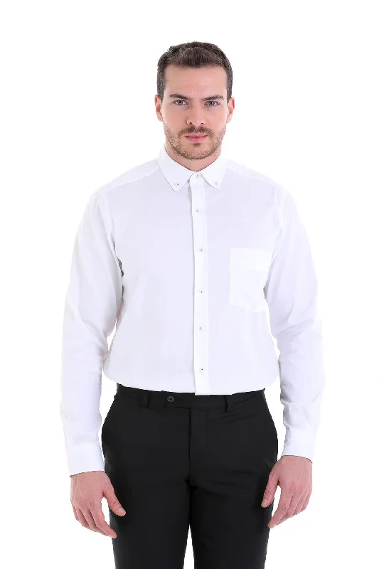 Regular Fit Button-Down 100% Cotton White Casual Shirt Stylish Men's Neon