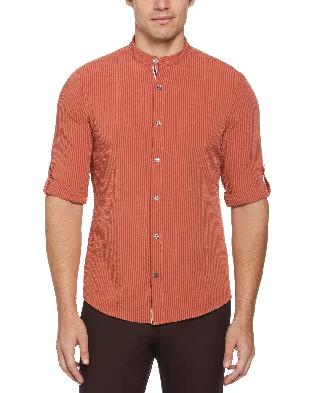 Untucked Total Stretch Slim Fit Seersucker Shirt - Orange Bold Men's Statement