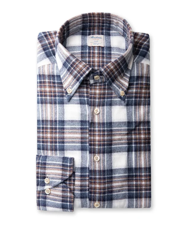 Dark Blue Flannel Checked Fitted Body Shirt - Stenströms Sophisticated Men's 