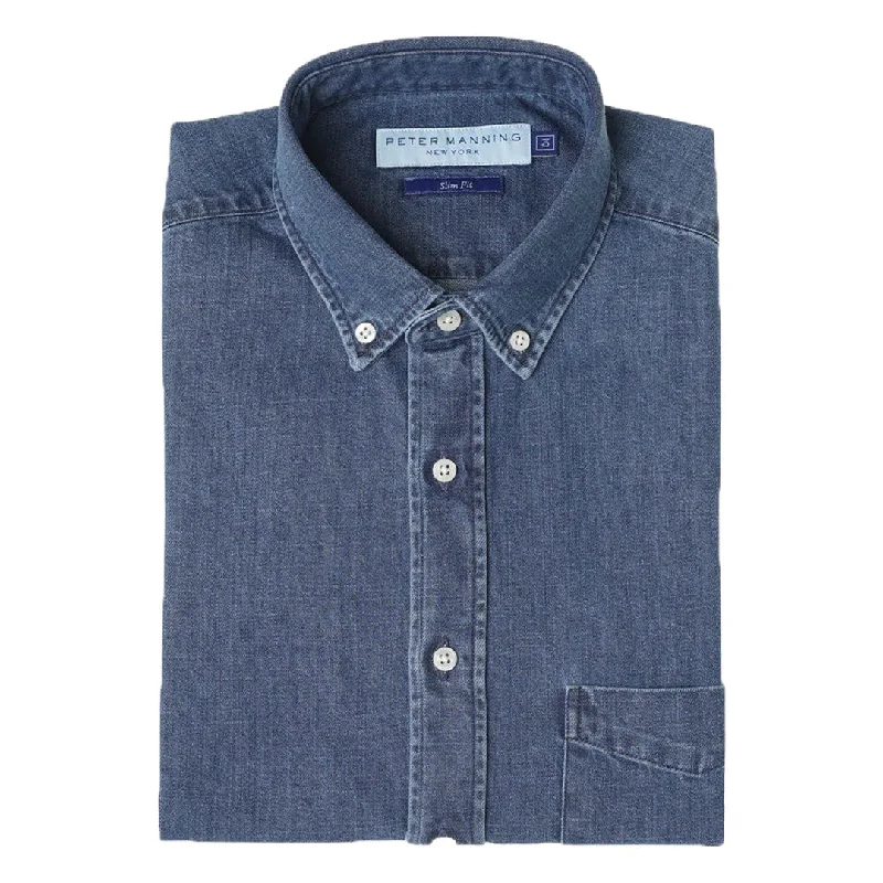 Denim Shirts Slim Fit - Medium Wash Relaxed Men's Beach