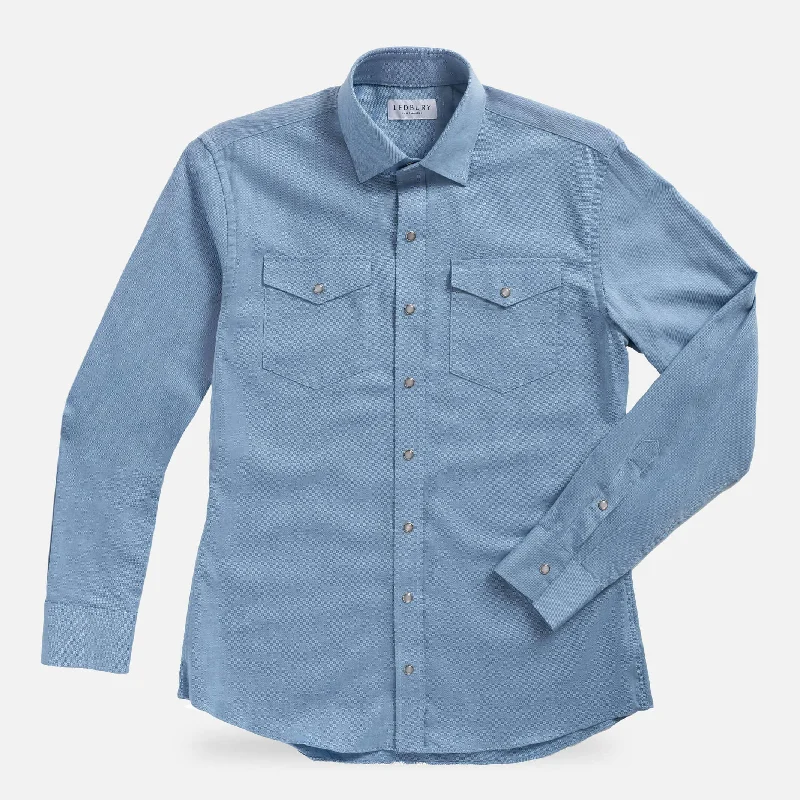 The Bay Blue Malone Washed Twill with Pearl Snaps Custom Shirt Stylish Men's Tropical 