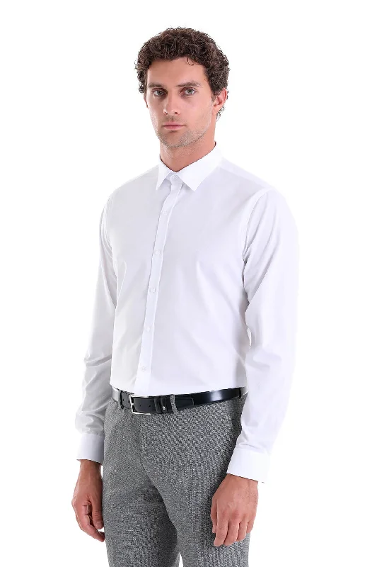 Comfort Fit Long Sleeve 100% Cotton White Casual Shirt British Gentleman Style