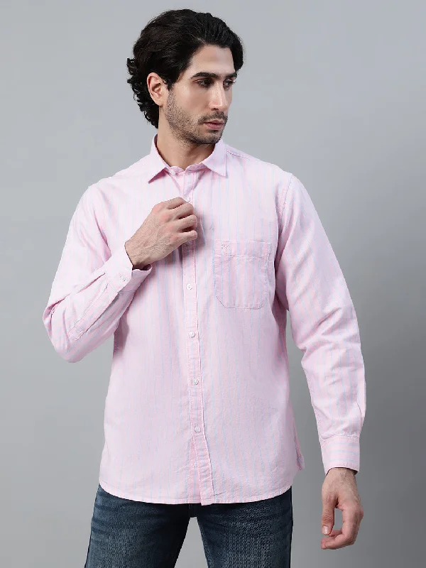 Men's Pink Casual Narrow Stripe Full Sleeve Shirt Trendy Men's Bucket