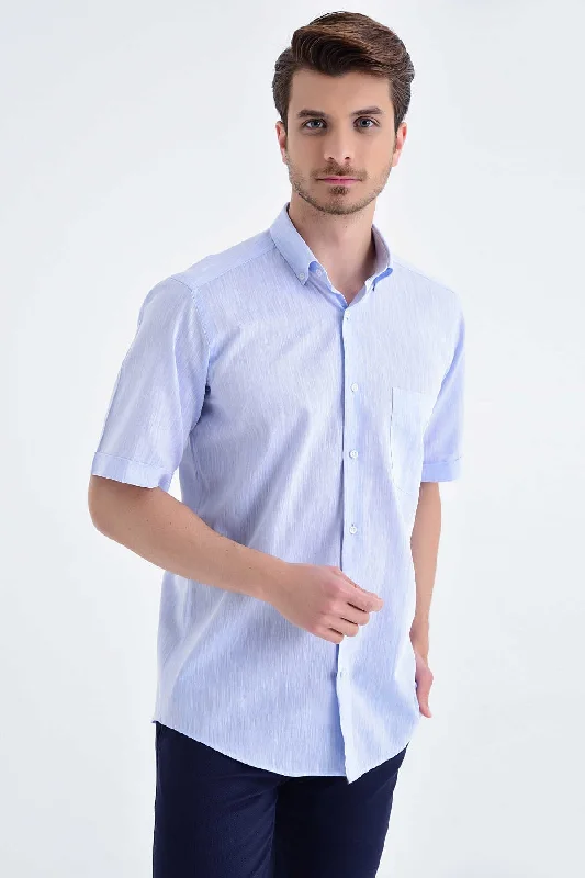 Regular Fit Linen & Cotton Blend Light Blue Casual Shirt Gym