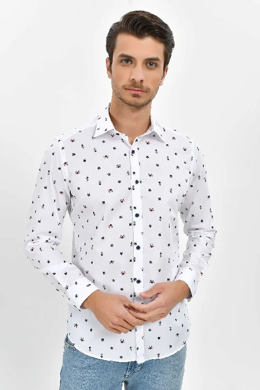 Slim Fit Long Sleeve Printed Cotton Casual Shirt Dynamic Men's High