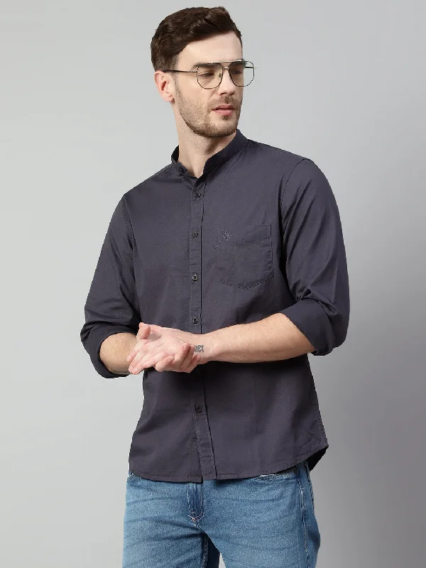 Men's Dark Grey Casual Plain Full Sleeve Shirt Streetwear Style