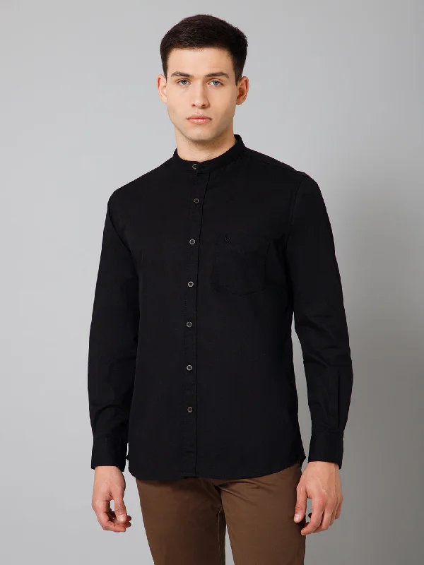 Men's Black Casual Plain Full Sleeve Shirt Bold Men's Statement