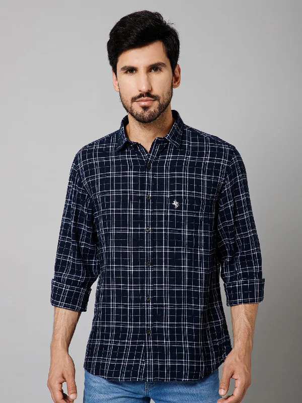 Men's Navy Blue Casual Medium Checks Full Sleeve Shirt Bold Men's Animal