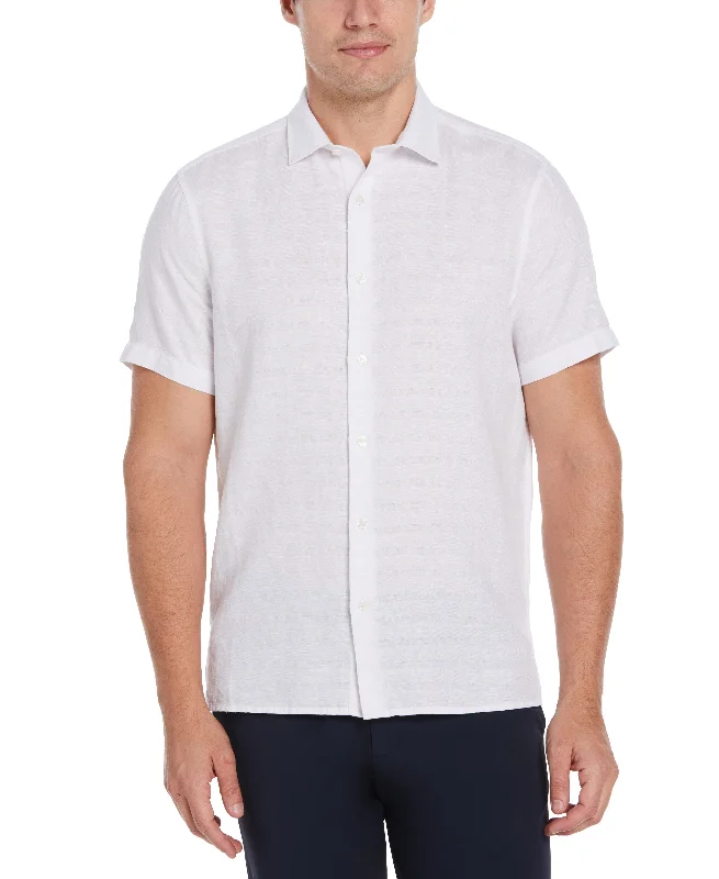 Linen Blend Textured Shirt Sporty Men's Tennis