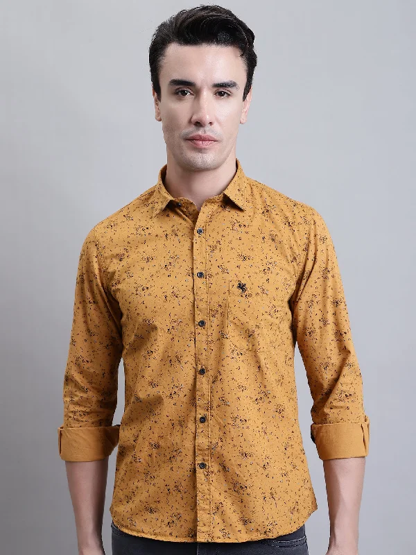 Men's Mustard Casual Floral Ditsy Print Full Sleeve Shirt Bohemian Men's Free