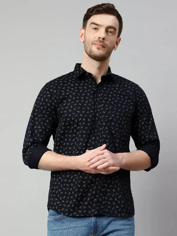 Men's Navy Blue Casual Ditsy print Full Sleeve Shirt Sporty Men's Tennis