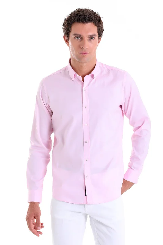 Comfort Fit Plain 100% Cotton Pink Casual Shirt Preppy Men's College