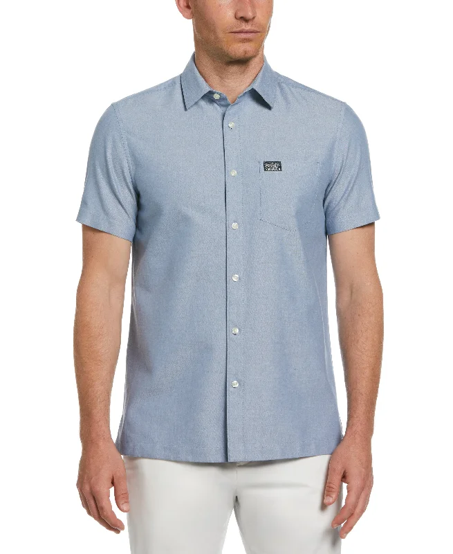 Short Sleeve Solid Oxford Shirt Youthful Men's Pop