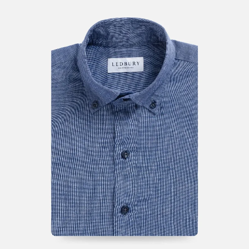 The Navy Barretto Cotton Linen Custom Shirt Youthful Men's Pop