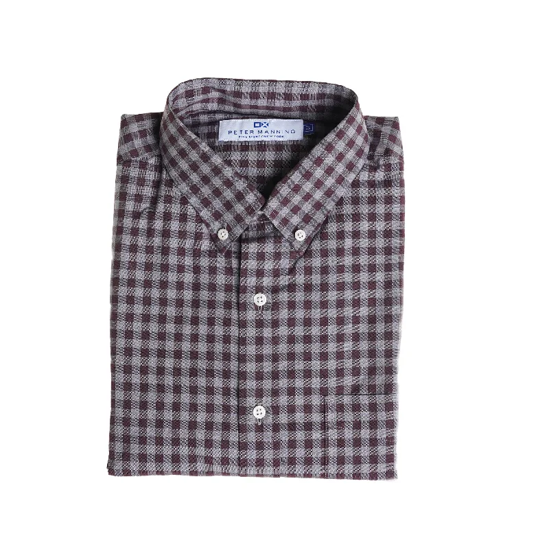 Everyday Stretch Oxford Standard Fit -  Burgundy Grey Gingham Casual Men's Japanese 