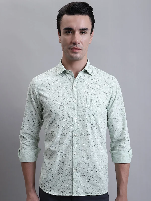 Men's Light Green Casual Abstract Ditsy Print Full Sleeve Shirt Modern Men's Geometric