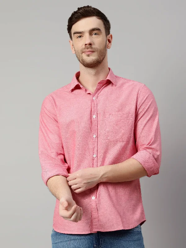 Men's Red Casual Plain Full Sleeve Shirt Artistic Men's Avant