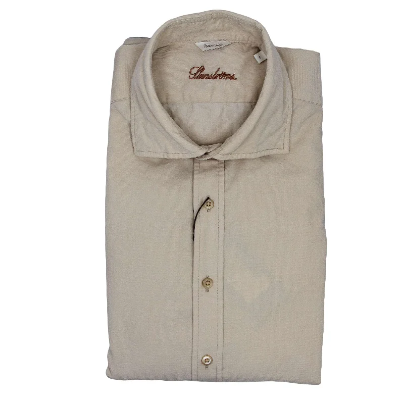 Beige Solid Corduroy Fitted Body Shirt - Stenströms Bold Men's Animal