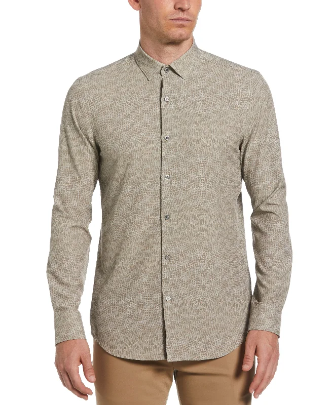 Tua X Perry Ellis Collaboration Textured Wavy Print Shirt Minimalist Men's Casual 