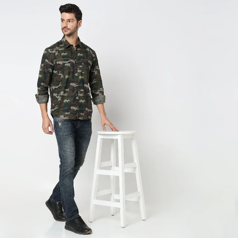 Regular Fit Camo Shirt Cool Men's Distressed