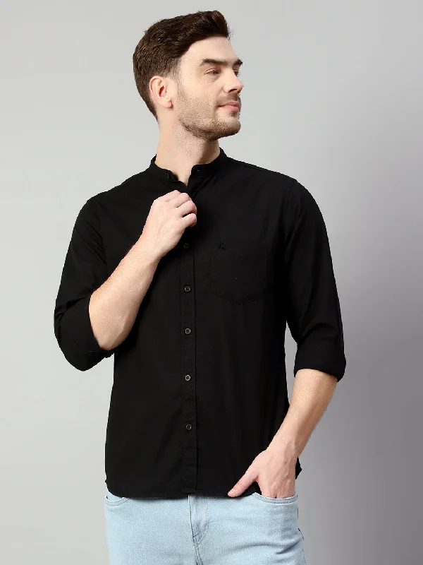 Men's Black Casual Plain Full Sleeve Shirt Tailored