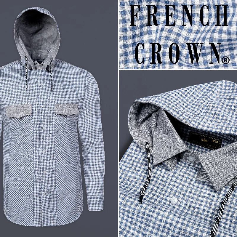 Kashmir Blue And Bright White Plaid Chambray Detachable Hoodie Jacket Cozy Men's Winter