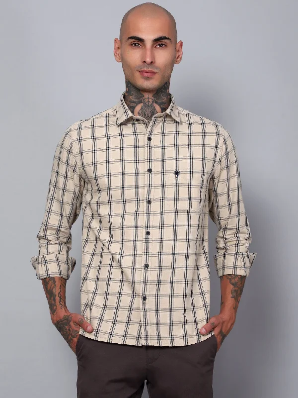 Men's Fawn Casual Medium Checks Full Sleeve Shirt Rugged Men's Outdoor 