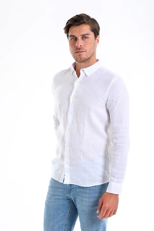 Comfort Fit Long Sleeve Linen White Casual Shirt Practical Men's Quick